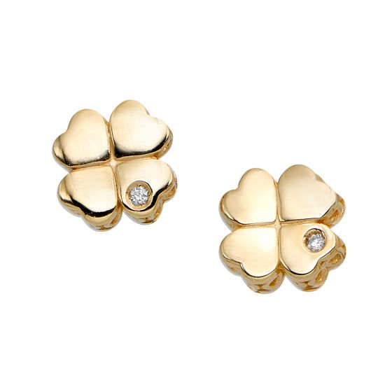 14K Gold Diamond Clover Stud Earring