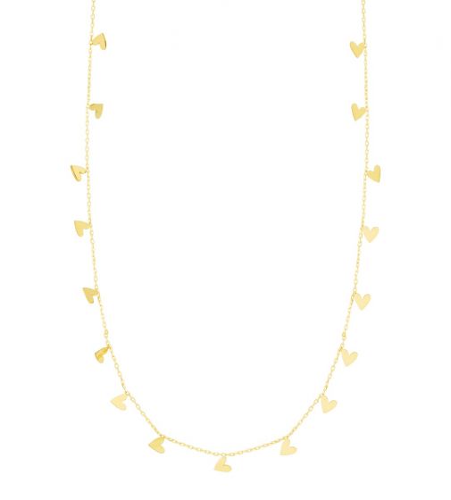 14K Gold Dangling Hearts Necklace