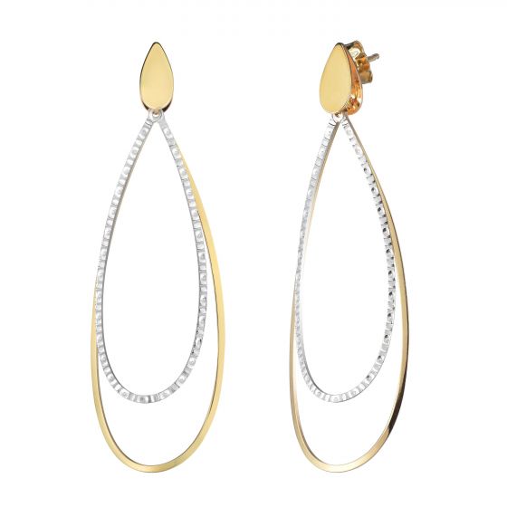 14K Gold Double Tear Drop Multi-Layered Dangle Earring