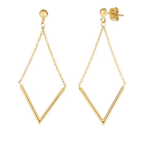 14K Gold Polished V Drop Earring