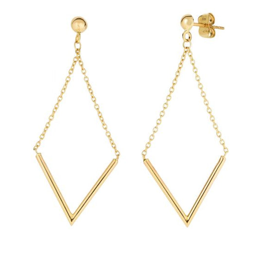 14K Gold Polished V Drop Earring