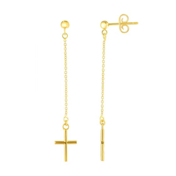 14K Gold Cross Linear Drop Earring