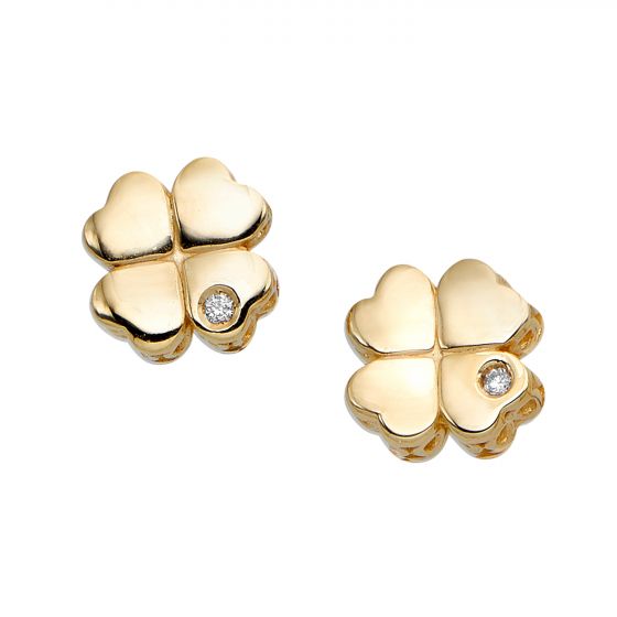 14K Gold  Diamond Clover Stud Earring